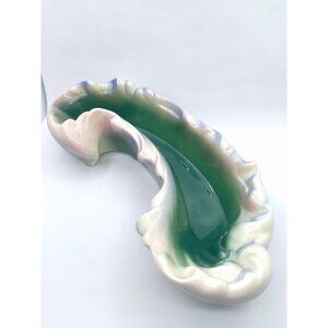 Vtg mid century Lane & Co California Pottery Decorative Dish Scroll Waves 14"